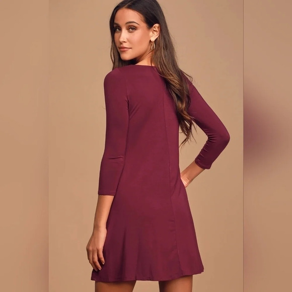 Lulu's Twirl Power Wine Dark Red Swing Dress size XS Basic Office Pockets Trendy - Picture 3 of 7